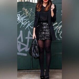 J. CREW ALL OVER SEQUIN MINI SKIRT BACK ZIP SHIMMER BLACK SIZE 10